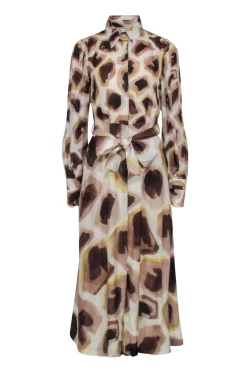 Massimo Dutti - Beige, Brown, & Cream Print Long Sleeve Button Front Dress Sz 6