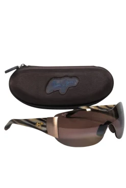 Maui Jim - Brown “Kula” Shield Sunglasses w/ Marbled Arms