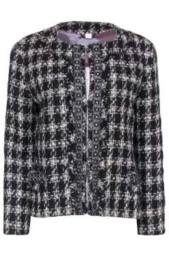 Max Mara - Black & White Plaid Woven Jacket w/ Beading Sz 14