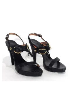 Max Mara - Black Leather Tie Front Heels Sz 9