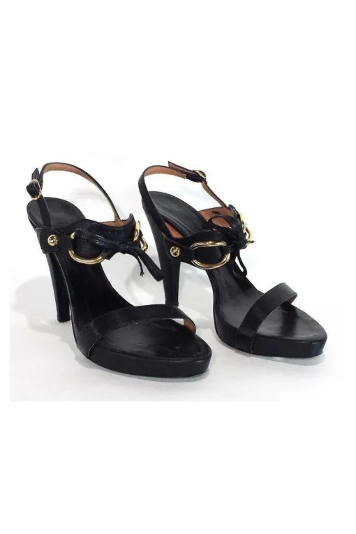 Max Mara - Black Leather Tie Front Heels Sz 9