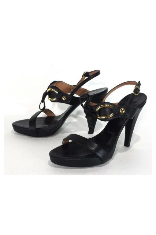 Max Mara - Black Leather Tie Front Heels Sz 9