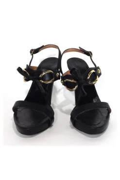 Max Mara - Black Leather Tie Front Heels Sz 9