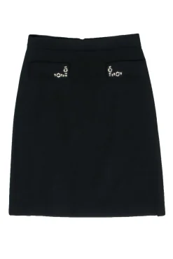 Max Mara - Black Midi Pencil Skirt w/ Bejeweled Pockets Sz 12