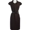 Max Mara - Brown Brocade Linen & Silk Cap Sleeve Dress Sz 4
