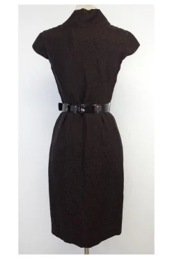 Max Mara - Brown Brocade Linen & Silk Cap Sleeve Dress Sz 4