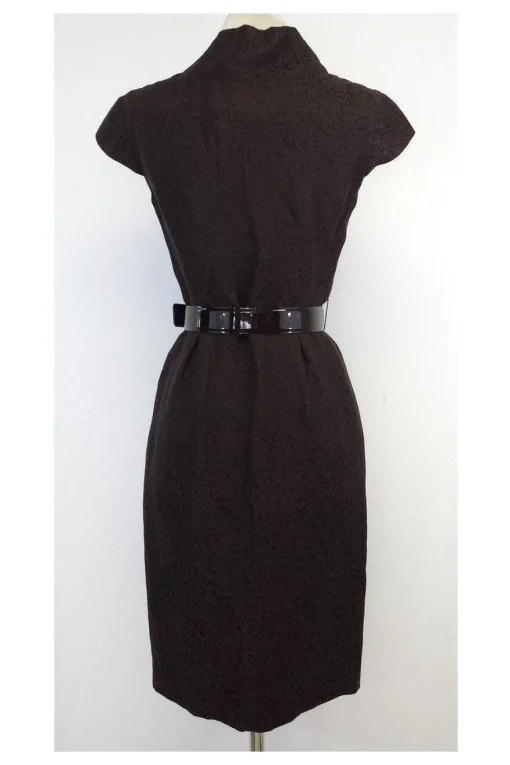 Max Mara - Brown Brocade Linen & Silk Cap Sleeve Dress Sz 4