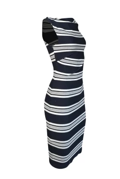 Max Mara - Dark Navy & White Stripe Fitted Dress Sz S