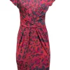 Max Mara - Pink, Orange, & Grey Print Ruched Waist Dress Sz S