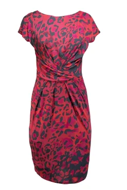 Max Mara - Pink, Orange, & Grey Print Ruched Waist Dress Sz S