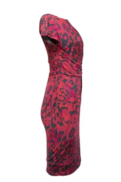 Max Mara - Pink, Orange, & Grey Print Ruched Waist Dress Sz S