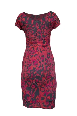 Max Mara - Pink, Orange, & Grey Print Ruched Waist Dress Sz S
