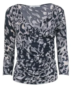 Max Mara - Taupe Grey Leopard Print Surplice Top Sz S
