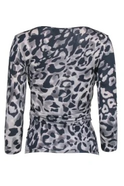 Max Mara - Taupe Grey Leopard Print Surplice Top Sz S
