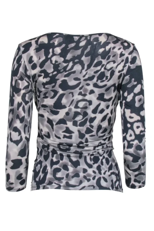 Max Mara - Taupe Grey Leopard Print Surplice Top Sz S