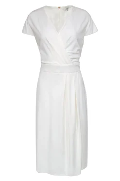 Max Mara - White Cap Sleeve Pleated "Feluca" Sheath Dress Sz 14