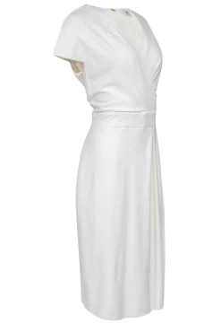 Max Mara - White Cap Sleeve Pleated "Feluca" Sheath Dress Sz 14