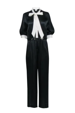 Mayle - Black Silk Crop Sleeve Jumpsuit Sz 10