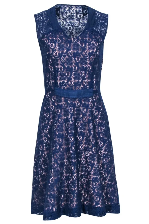 Mayle -  Blue Sleeveless Lace A-line Dress Sz 8
