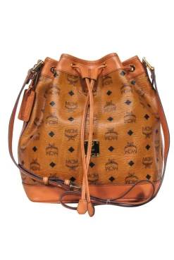 MCM - Tan Dessau Medium Visetos Bucket Bag