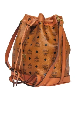MCM - Tan Dessau Medium Visetos Bucket Bag