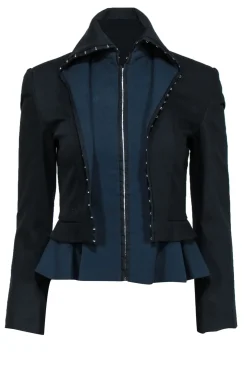 McQ by Alexander McQueen - Black Layered Design Jacket w/ Clasp Trim Sz 2