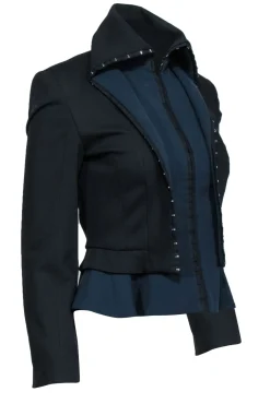 McQ by Alexander McQueen - Black Layered Design Jacket w/ Clasp Trim Sz 2