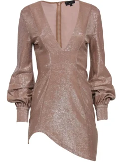 Michael Costello x Revolve - Blush Shimmery Long Sleeve Mini Dress Sz S