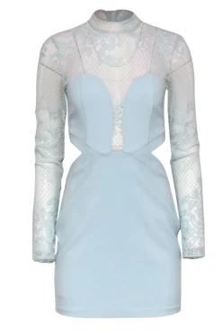 Michael Costello x Revolve - Baby Blue Floral Lace Sheath Dress w/ Cutouts Sz S