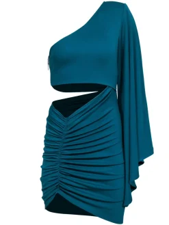 Michael Costello x Revolve - Teal Bodycon One-Shoulder Cut-Out Dress Sz S