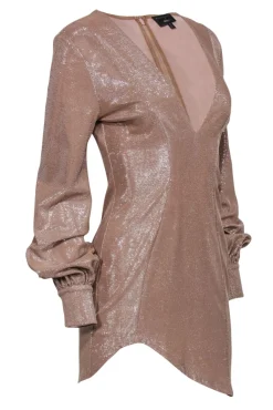 Michael Costello x Revolve - Blush Shimmery Long Sleeve Mini Dress Sz S