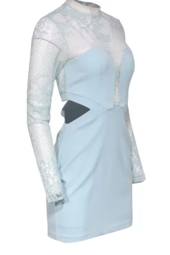 Michael Costello x Revolve - Baby Blue Floral Lace Sheath Dress w/ Cutouts Sz S