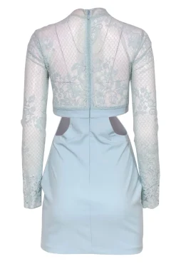 Michael Costello x Revolve - Baby Blue Floral Lace Sheath Dress w/ Cutouts Sz S