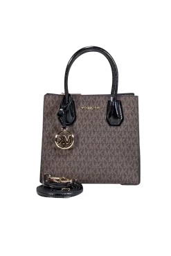 Michael Kors - Brown & Black Logo Canvas Crossbody w/ Leather Trim