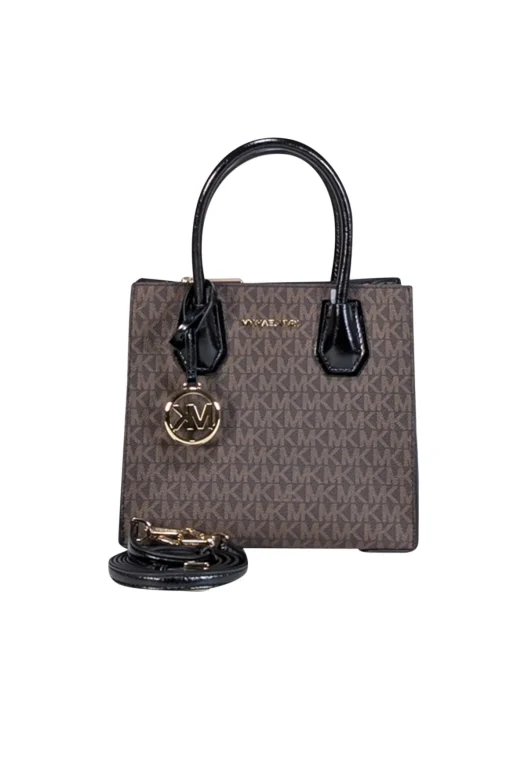 Michael Kors - Brown & Black Logo Canvas Crossbody w/ Leather Trim