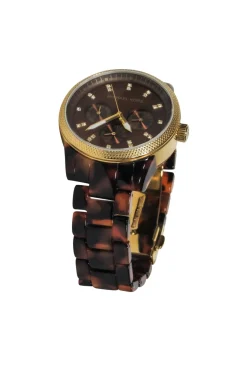 Michael Kors - Brown Tortoise Shell Lucite Chainlink Watch w/ Jeweled Face