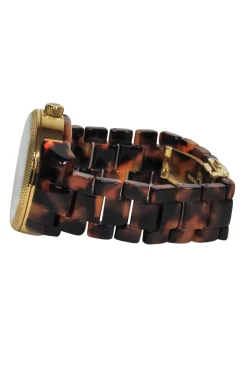 Michael Kors - Brown Tortoise Shell Lucite Chainlink Watch w/ Jeweled Face
