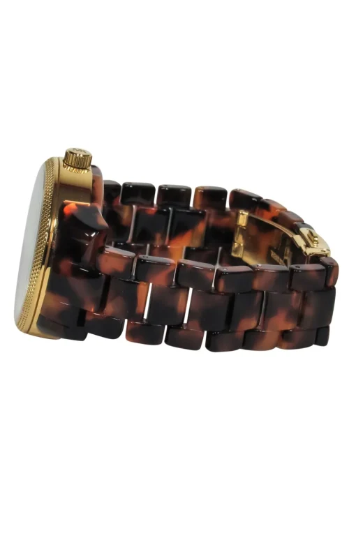 Michael Kors - Brown Tortoise Shell Lucite Chainlink Watch w/ Jeweled Face