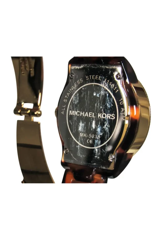 Michael Kors - Brown Tortoise Shell Lucite Chainlink Watch w/ Jeweled Face