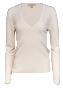 Michael Kors - Cream Cashmere V-Neck Sweater Sz L