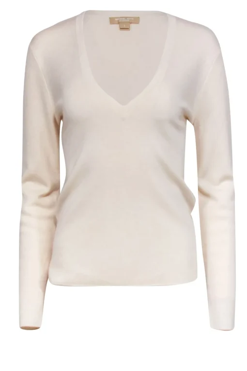 Michael Kors - Cream Cashmere V-Neck Sweater Sz L