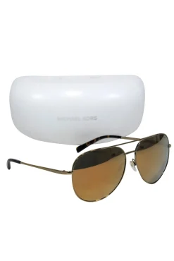 Michael Kors - Gold Reflective Aviator Sunglasses w/ Tortoise Shell Trim