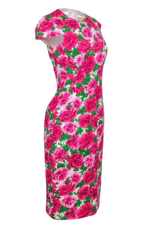 Michael Kors - Pink & Green Floral Printed Textured Sheath Dress Sz 4