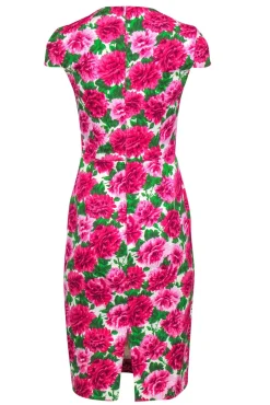 Michael Kors - Pink & Green Floral Printed Textured Sheath Dress Sz 4