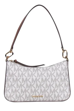 Michael Kors - White & Tan Monogram Coated Canvas Shoulder Bag