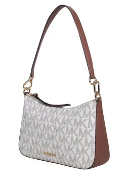 Michael Kors - White & Tan Monogram Coated Canvas Shoulder Bag