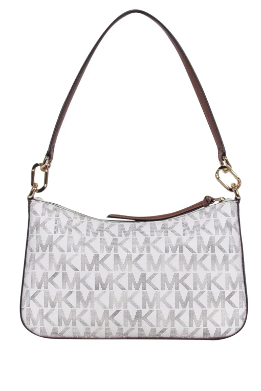 Michael Kors - White & Tan Monogram Coated Canvas Shoulder Bag