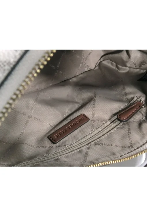 Michael Kors - White & Tan Monogram Coated Canvas Shoulder Bag