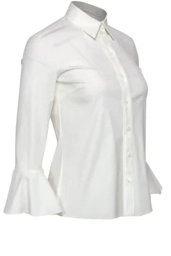 Michael Kors Collection - White Cotton Collared Bell Sleeve Blouse Sz 2