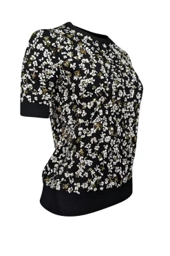 Michael Kors Collection - Black, White, & Gold Embellished Sweater Sz XS